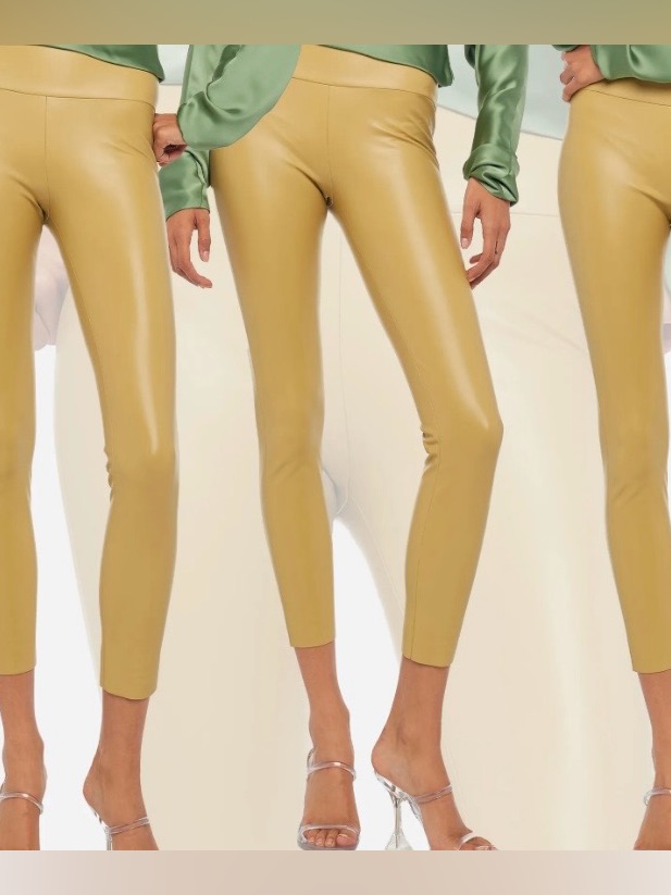 Norma Kamalifaux Leather High-Waist Crop Pants - Asparagus Color. Size S New